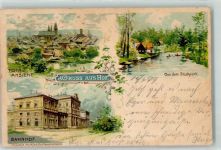 95028 W8670 Hof , Saale 1899 Lithographie Bahnhof Stadtpark Fluß Ruderboote