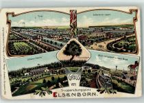 Elsenborn 1911 Lithographie Truppenübungsplatz Elsenborn Infanterie Lager Offizir Kasino Truschbaum Blick z. Lazarett m. Hotel Borgs Eisenbahn