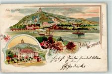 32457 W4952 Porta Westfalica 1904 Lithographie Hotel Kaiserhof Dampfer