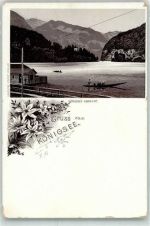83471 W8240 Königssee b Berchtesgaden Lithographie Vorläufer Abfahrt Ruderboot Gruss Blumen