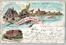 63450 W6450 Hanau 1903 Lithographie Kgl. Zeichen-Akademie Französische Kirche Schloß Phillippsruhe