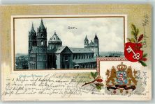 67547 W6520 Worms Prägedruck Dom Wappen Lithographie