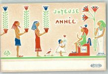 Joyeuse Annee Ägypter mit Blumen AK Neujahr 1902 Lithographie / Künstlerkarte