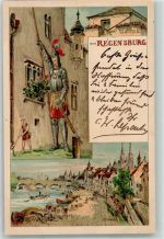 93047 W8400 Regensburg 1900 Künstlerkarte Ritter Dampfer sign. T. Walters