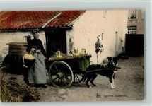 Laitiere flamande - alte Frau mit Milchkannen , gute Erhaltung Hundekarren 1916