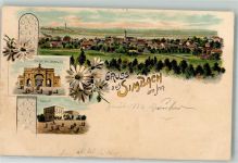 84359 W8346 Simbach a. Inn 1901 Lithographie Bahnhof Innbrücken-Portal