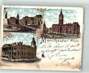 Manchester 1898 Lithographie Piccadilly the Royal Exchange the Town Hall
