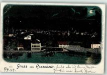 83022 W8200 Rosenheim , Oberbay 1899 Lithographie / Mondschein Inn-Brücke