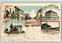 77767 W7604 Appenweier 1903 Gebrauchsspuren Kriegerdenkmal Bahnhof Rathaus Villa Siebert