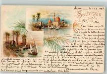 Kairo Cairo 1898 Gebrauchsspuren Arabische Stadt Segelboote Nil Lithographie
