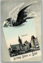 54290 W5500 Trier 1910 Gebrauchsspuren Brieftaube Grüße aus Trier Trierer Hauptplatz