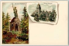 32756 W4930 Detmold Lithographie Hermanns-Denkmal Schloss
