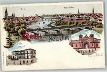 89231 W7910 Neu-Ulm 1908 Lithographie Bahnhof Kaserne