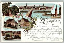 97318 W8710 Kitzingen 1898 Lithographie Rathaus Königsplatz Falterturm
