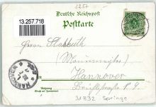31832 W3257 Springe , Deister 1897 Gebrauchsspuren Hotel-Pensions-Haus Aussichtsturm Portrait Onkel Bauer Lithographie