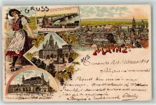 55116 W6500 Mainz a Rhein 1898 Lithographie Tracht Neue Straßenbrücke Dom Gutenberg-Denkmal Stadthalle