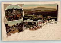 38879 O3706 Schierke am Brocken 1900 Lithographie Gruss aus - Kirche, Ort u. Strasse AK