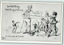 WK I Der Weltkrieg - Achte Kriegserklärung , gute Erhaltung AK Militär Karikatur Künstlerkarte