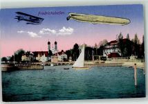 88045 W7990 Friedrichshafen Lithographie Zeppelin Flugzeug Segelboot