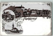 09623 O9202 Frauenstein Lithographie Park-Schlösschen Kirche Marktplatz