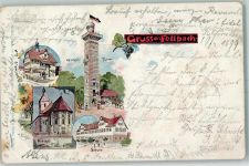 70734 W7012 Fellbach , Württ 1899 Künstlerkarte Rathaus Kernenturm Kirche Schule sign K. Fuchs