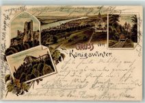53639 W5330 Königswinter 1903 Lithographie Ruine Drachenfels Gasthaus a.d. Drachenfels Zahnradbahn Ottmar Zieher