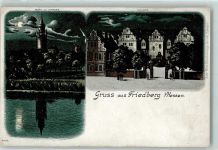 61169 W6360 Friedberg (Hessen) Lithographie / Mondschein Burg von Norden Schloss
