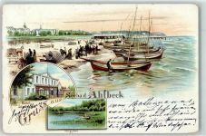 17375 O2111 Ahlbeck 1899 Lithographie Hotel Lindenhof Wolgastsee Segelboot