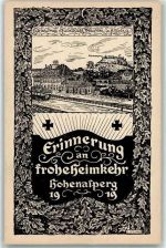 71679 W7144 Hohenasperg 1919 Künstlerkarte Erinnerung an frohe Heimkehr Fabrikant Weidner sign E. Steinau