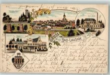 04651 O7232 Bad Lausigk 1895 Gebrauchsspuren Chamauni-Tal Bade-Haus Kurhaus Hermannsbad Albertquelle Lithographie Bahnpost Leipzig - Zeithain Zug 777