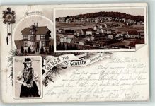 78112 W7742 St. Georgen im Schwarzwald 1894 Gebrauchsspuren Vorläufer Volkstracht Gewerbe-Halle Schwarzwälder Wanduhr Lithographie
