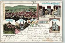 91217 W8562 Hersbruck Lithographie Schloss Rathaus Tor Gruss Blumen