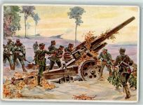 Schwere Feldhaubitz-Batterie in Feuerstellung AK Artillerie WK II 1939 Künstlerkarte