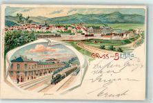 36179 W6440 Bebra 1899 Lithographie Bahnhof Dampflokomotive Eisenbahn