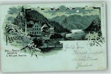 6600 Reutte 1898 Lithographie / Mondschein Hotel u. Pension Seespitz Plansee