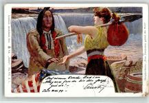 Amerika Siedlerin am Niagara Wasserfall AK Indianer 1899 Künstlerkarte