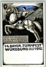 W8700 Würzburg 14. Bayer. Turnfest Juli 1912 Pferd Reiter Fahne sign Verlag Scheiner Privatganzsache