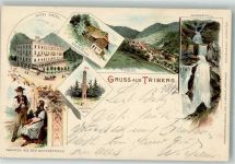 78098 W7740 Triberg im Schwarzwald 1897 Gebrauchsspuren Lithographie Hotel Engel Tracht Wasserfall