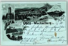 09306 O9295 Wechselburg 1900 Lithographie / Mondschein Turm zu Rochlitz Rochsburg Brücke Bahnhof Eisenbahn