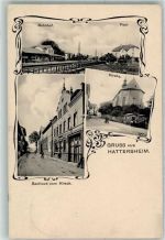 65795 W6234 Hattersheim am Main 1915 - Bahnhof Post Kirche Gasthaus Zum Hirsch