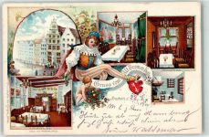28195 W2800 Bremen 1900 Lithographie Gasthaus Alt Bremer Haus Hinterstube Wohnstube Küche Kantor