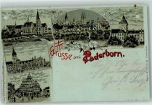 33098 W4790 Paderborn 1901 Lithographie Dom Gymnasium Rathaus