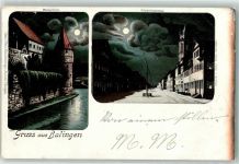 72336 W7460 Balingen 1898 Lithographie / Mondschein Wasserturm Friedrichstraße