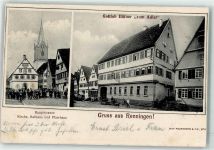 71272 W7253 Renningen Gebrauchsspuren Gasthaus zum Adler Hauptstraße Rathaus Pfarrhaus Bahnpoststempel
