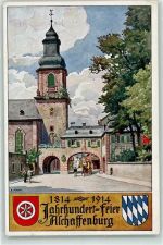 63739 W8750 Aschaffenburg 1814 Künstlerkarte Jahrhundertfeier Wappen sign. A. Hock