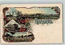 94447 W8350 Plattling 1899 Lithographie Gruss aus - Bahnhof mit Eisenbahn AK