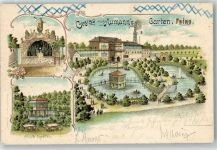 31224 W3150 Peine 1899 Lithographie Gasthaus Aumann's Garten Musikpavillon Zecher-Felsen