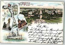 26382 W2940 Wilhelmshaven Lithographie Seemann S.M. Panzerschiff König Wilhelm Prinz Adelbert-Denkmal Rathaus
