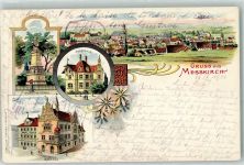88605 W7790 Meßkirch 1900 Lithographie Rathaus Forsthaus Kreutzerdenkmal