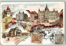 8010 Graz 01.Bez.:Innere Stadt 1902 Lithographie Rathaus Uhrturm Kaiserhof Stadttheater Wappen